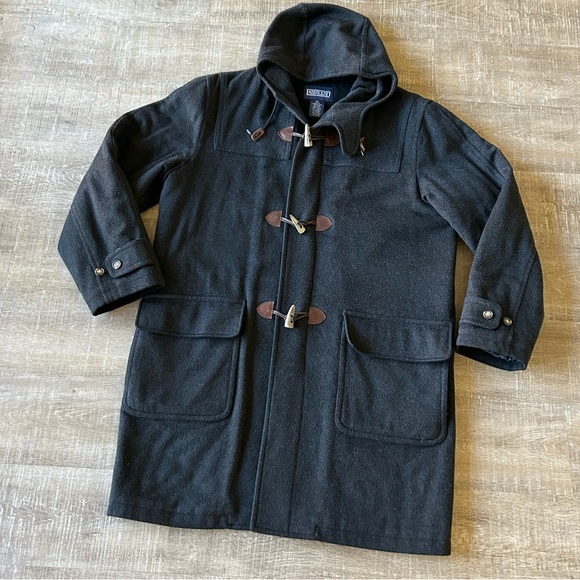 Vintage Lands' End 100% Wool Toggle Duffle Coat Men’s XLT Gray Thinsulate Hooded - Picture 2 of 15